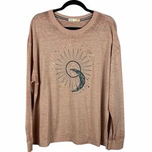 C&C California Pink Graphic Long Sleeve Tee XL Boho Sun Moon Top